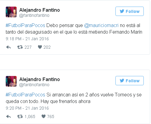 Fantino arremetió con todo contra el "Fútbol para Pocos'' que quiere el Gobierno