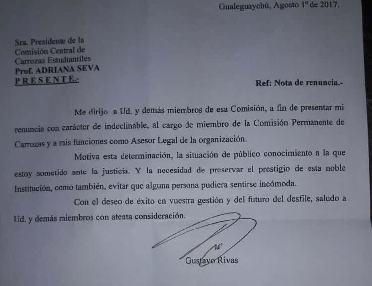 Gustavo Rivas renunció a la Comisión de Carrozas