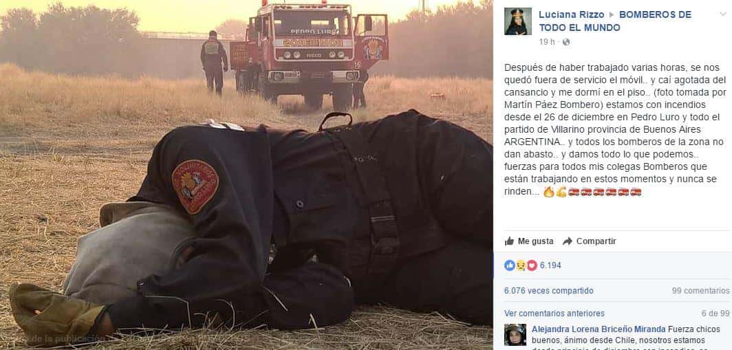 Incendios en el país: la imagen de la bombero que conmueve a todos 