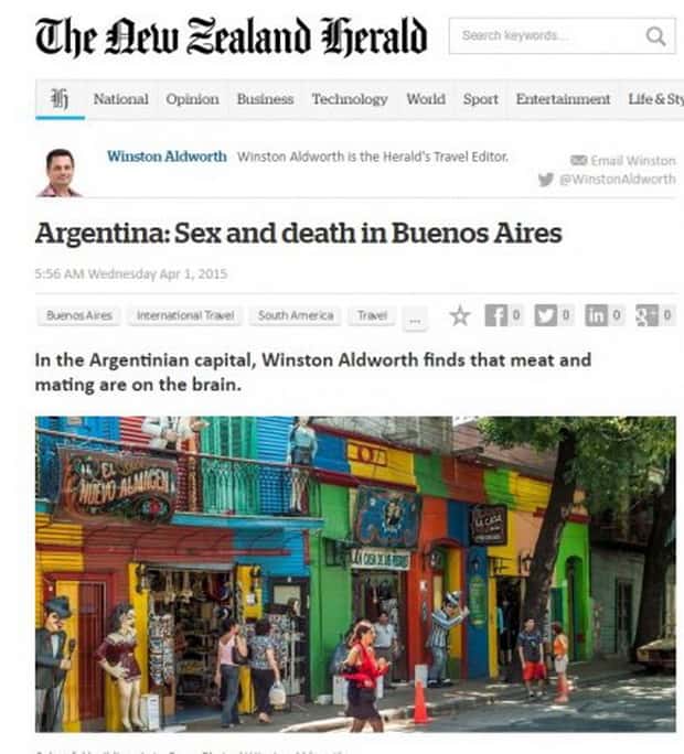 Diario neozelandés sobre Buenos Aires: "Ciudad de sexo y muerte"