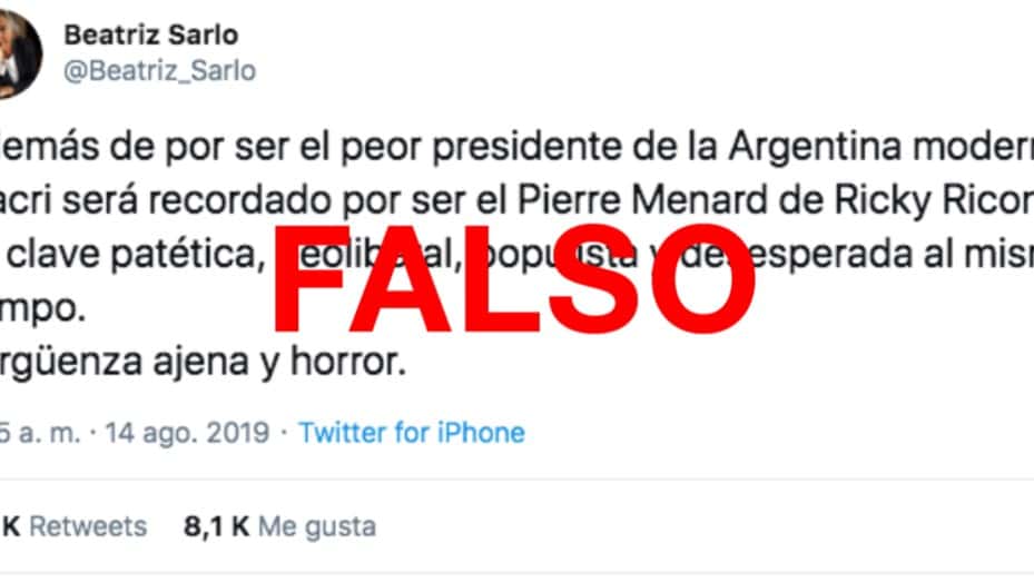 Es falso que Sarlo dijo que Macri es el "peor presidente de la Argentina moderna"