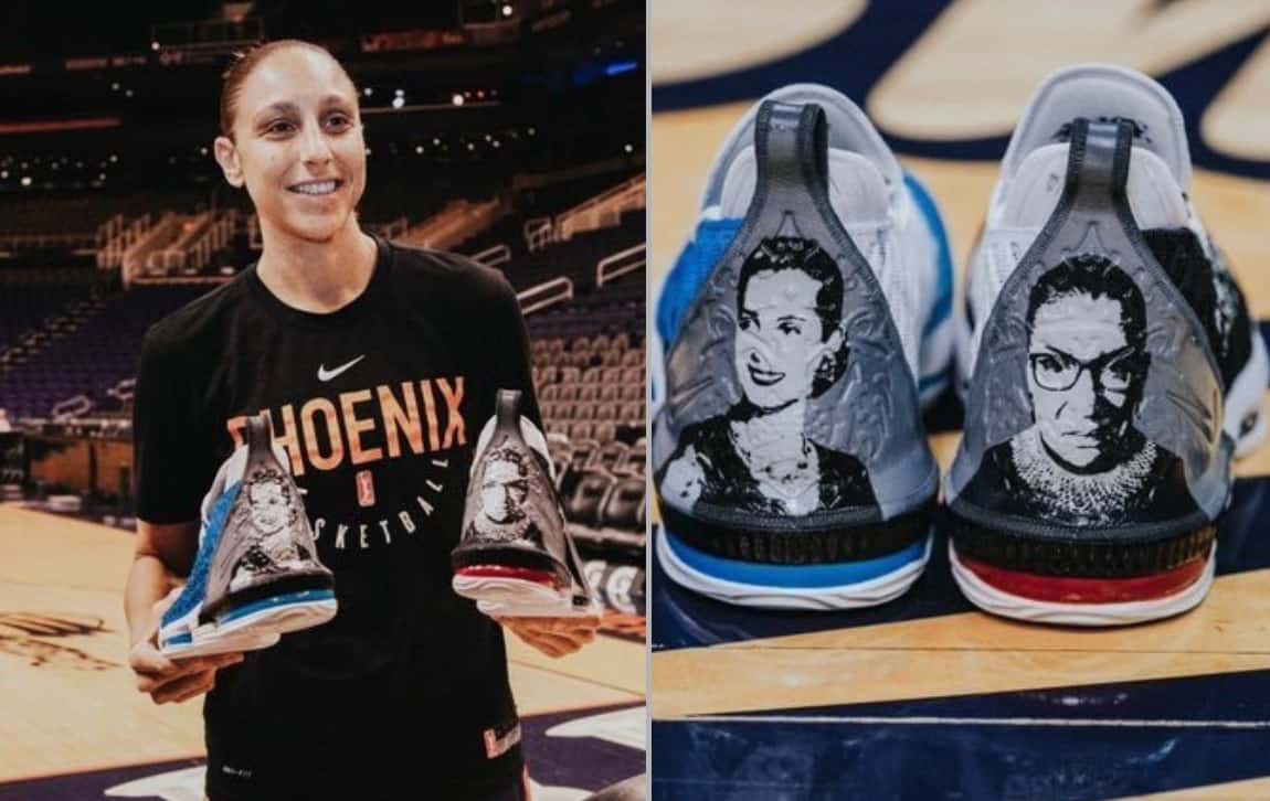 Una estrella del básquet lució zapatillas con la imagen de Eva Perón