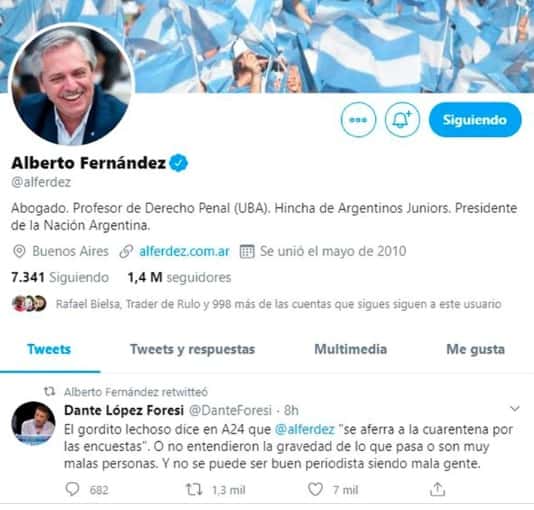 Alberto Fernández se disculpó por un tuit que agraviaba a un periodista