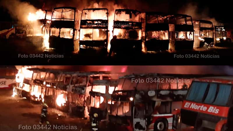 Varios colectivos fueron devorados por las llamas en Concepción del Uruguay
