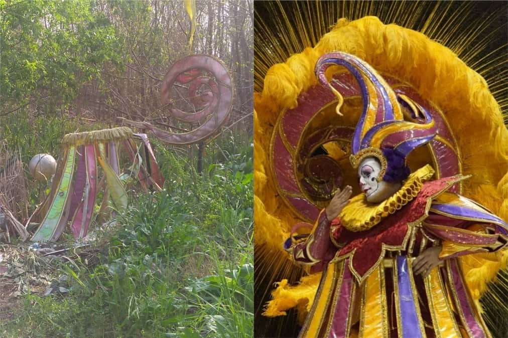 A la izquierda, los restos del traje; a la derecha, el Traje de Fantasía ganador en la edición 2018.