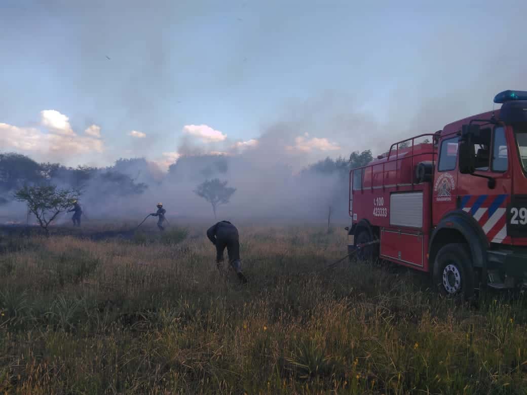 Los bomberos debieron actuar en un incendio forestal en el camino a Ñandubaysal