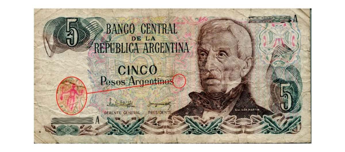 El billete de 5 pesos con la filigrana de la Tarja de Potosí
