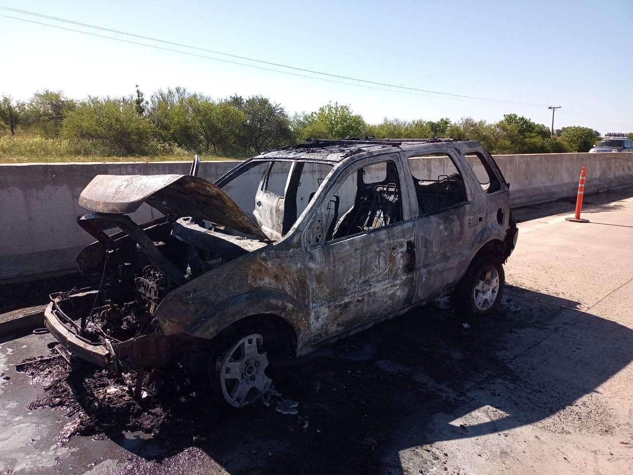 Un auto se prendió fuego por completo en plena ruta 14