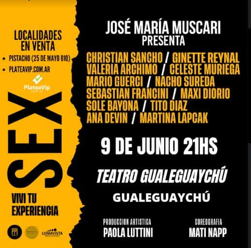 José María Muscari presentará Sex, Viví tu experiencia en nuestro teatro