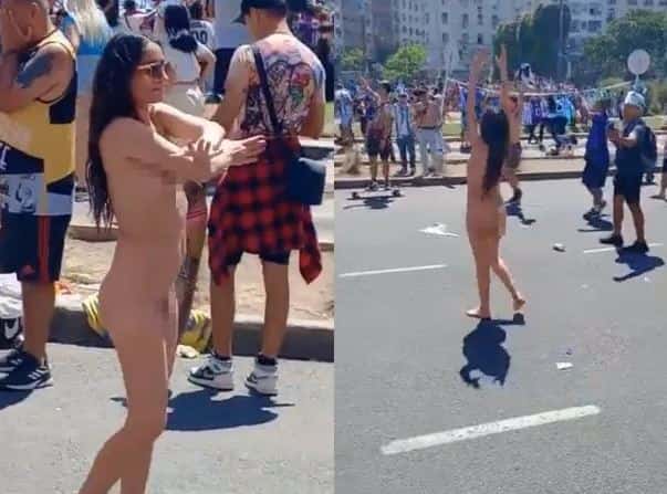 Una mujer desfiló desnuda durante los festejos en el Obelisco