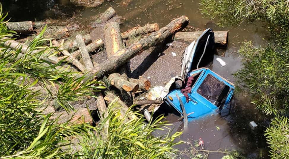 Una familia argentina salvó su vida de milagro tras chocar contra un camión que terminó cayendo desde un puente