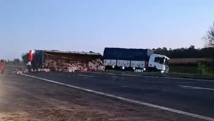 Volcó un camión en la Ruta 12 en el sur de Entre Ríos y está totalmente cortado el tránsito